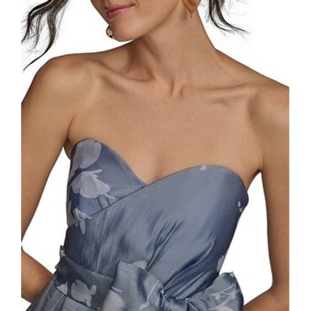 Donna Karan New York Formal Gown Strapless Organza 14 Tencel Floral‎ Blue NWOT - Picture 3 of 16